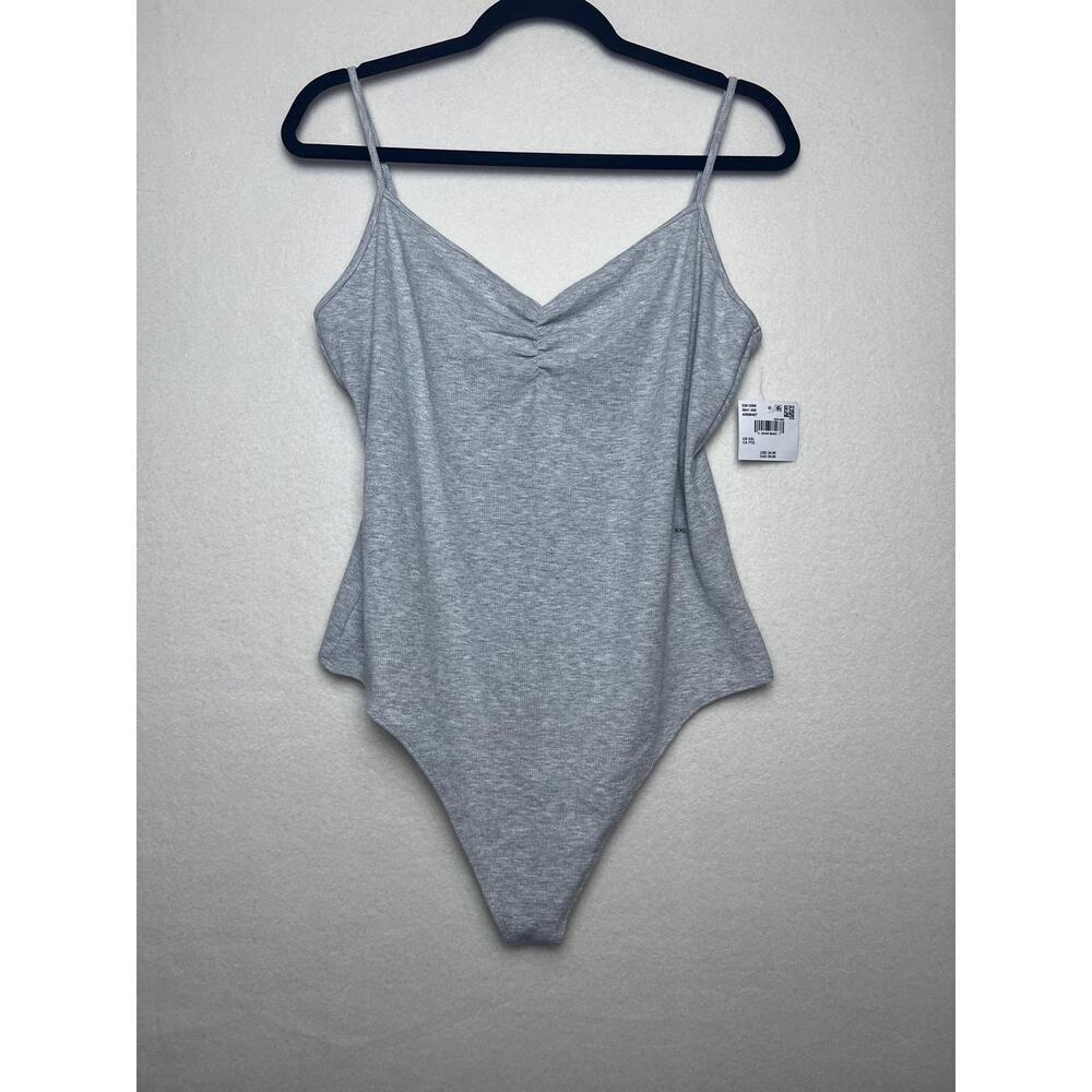 American Eagle Outfitters Gray Bodysuit Ruche Detail Adjustable Straps Size XXL
